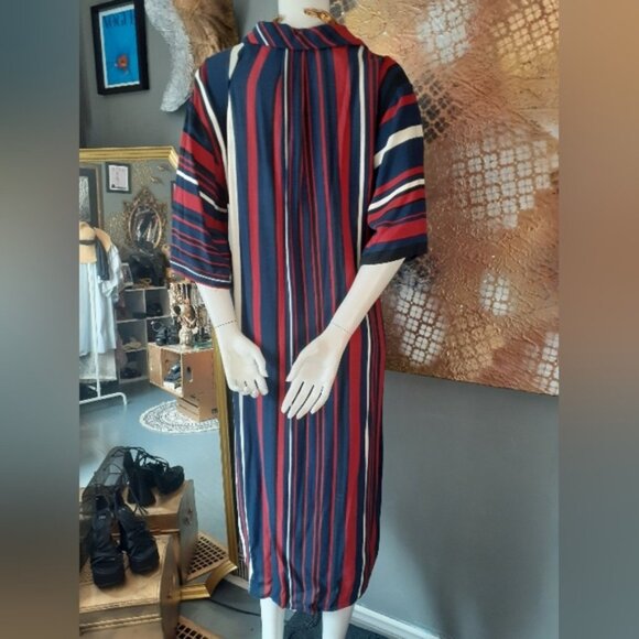 Zara Striped Navy and Red Midi Tunic Dress - Picture 3 of 16